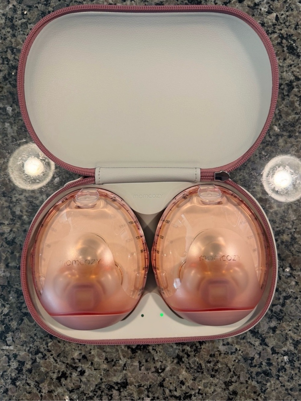 momcozy Rose Gold Earbud-Style Headphones with Protective Case